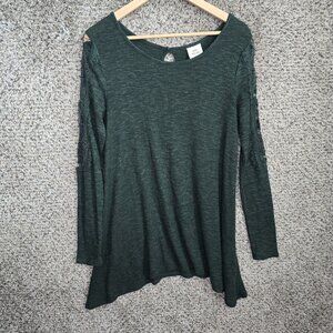Knox Rose Top Womens Medium Green Knit Have Accent Sleeve Casual Ladies
